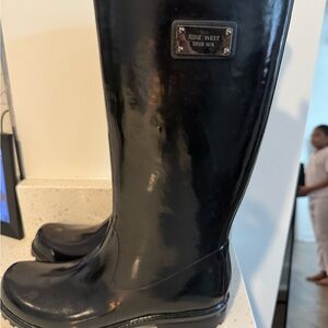Nine West Glossy Black Rain Boots